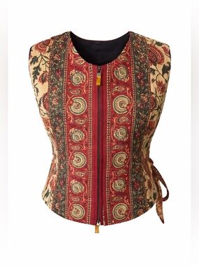 Vintage Sharon Young Tapestry Vest Boho 90s Paisley Cottagecore Top-Small